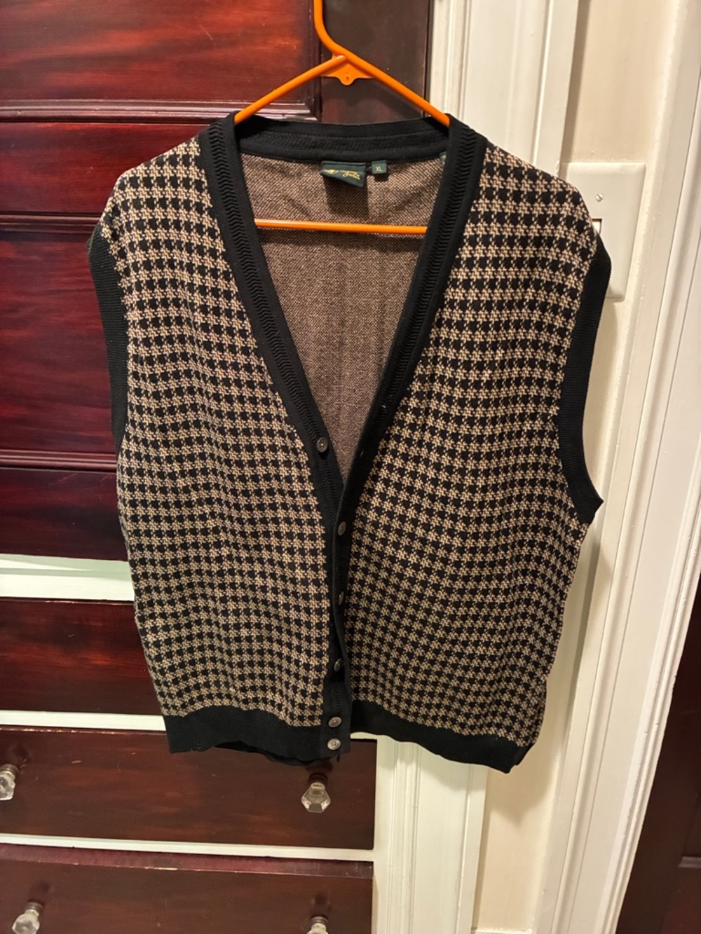 Bobby Jones Black and Tan Houndstooth Knit Sweater Vest